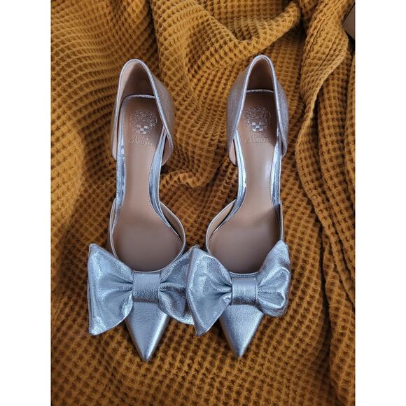 Vince Camuto Burke Bow Pump Silver Metallic Holiday Party Event Heels NWOB 10 - Picture 2 of 7